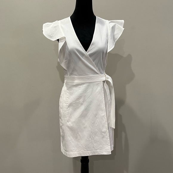 A.L.C. Wrap Flutter Sleeve Dress in White | Size 10 - Picture 2 of 9